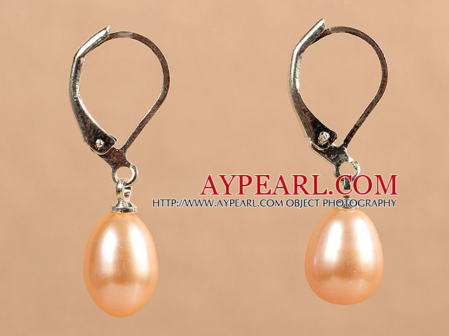 Popular Elegant Natural Drop Shape Pink Freshwater Pearl Earrings With Lever Back Hook