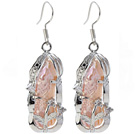 Wholesale Classic Natural Pink Biwa Pearl Rhinestone Charm Dangle Earrings With Fish Hook
