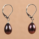 Popular Elegant Natural Drop Shape Black Red Freshwater Pearl Earrings With Lever Back Hook