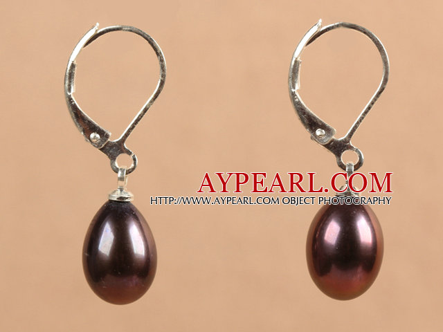 Popular Elegant Natural Drop Shape Black Red Freshwater Pearl Earrings With Lever Back Hook