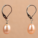 Popular Elegant Natural Drop Shape Flesh Pink Freshwater Pearl Earrings With Lever Back Hook