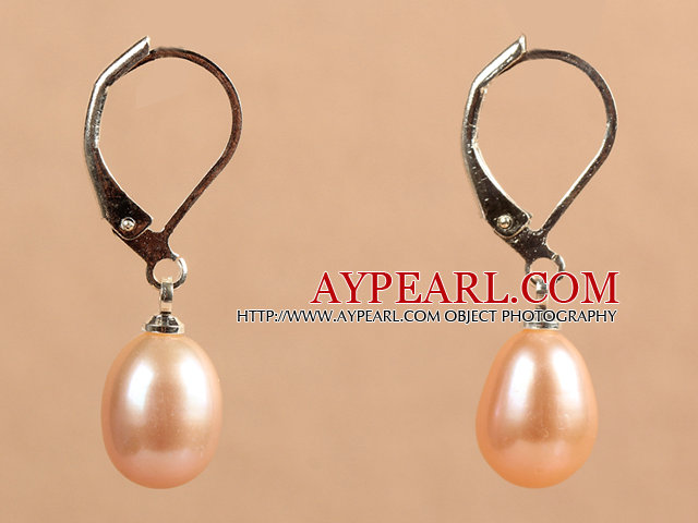 Populære Elegant Natural Drop Shape Flesh Pink ferskvannsperle øredobber med spaken bakover Hook