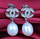 Nice Long Chain Dangling Style Natural White Freshwater Pearl And Round Red Seashell Beads Studs Earrings