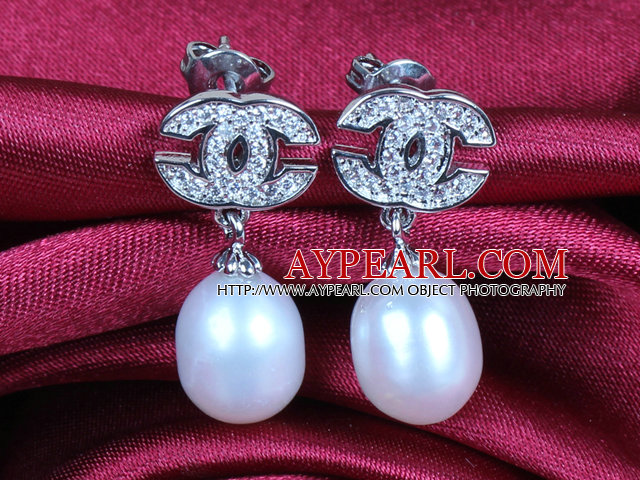 Nice Long Chain Dangling Style Natural White Freshwater Pearl And Round Red Seashell Beads Studs Earrings