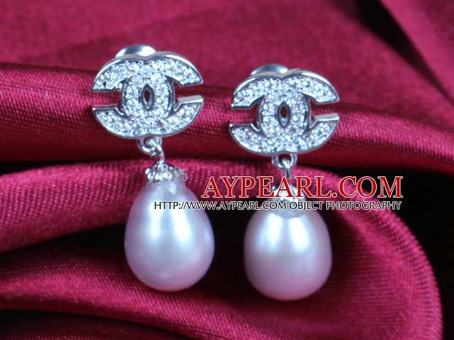 Fashion Elegant Natural Purple Freshwater Pearl Earring Studs With Rhinestone Accessory