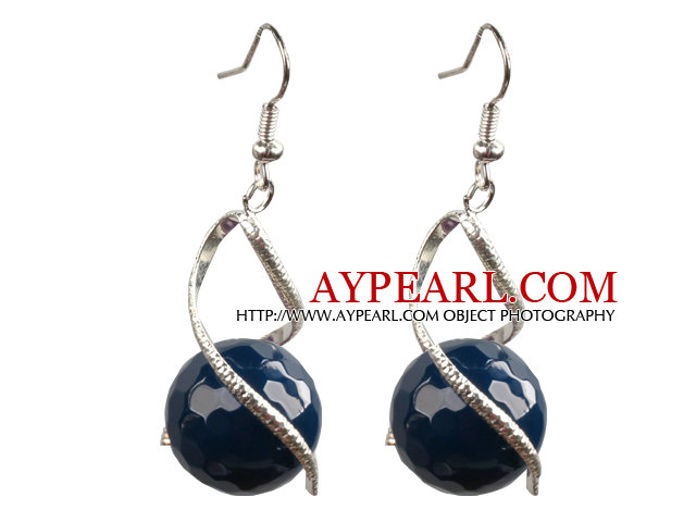 Fashion Lovely Design Natural Faceted Blue Agate Bead Dangle Earrings