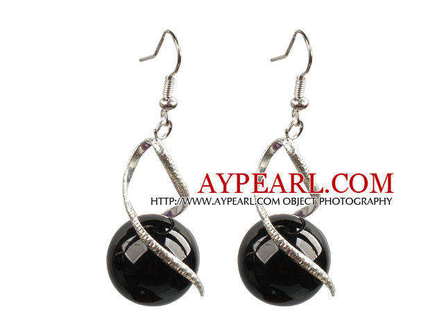 Fashion Lovely Design Natural Svart Agate Bead Dangle øredobber