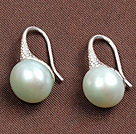 Simple Natural Style Mint Green perles d'eau douce Boucles d'oreilles