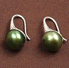 Simple Style Natural Army Green Freshwater Pearl Earrings