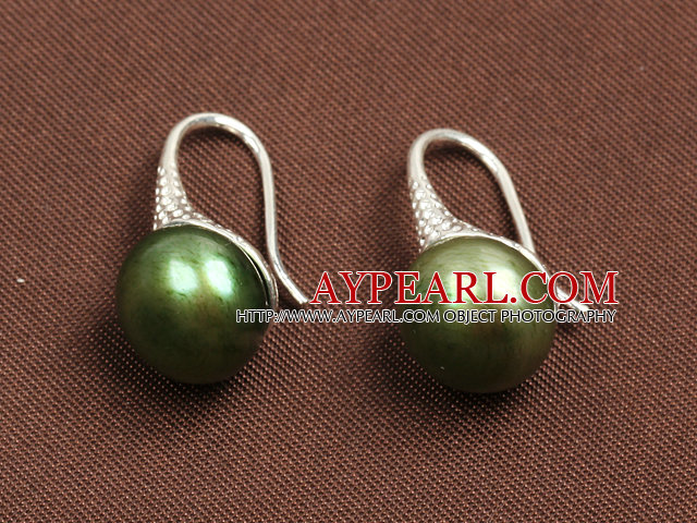 Simple Style Natural Army Green Freshwater Pearl Earrings