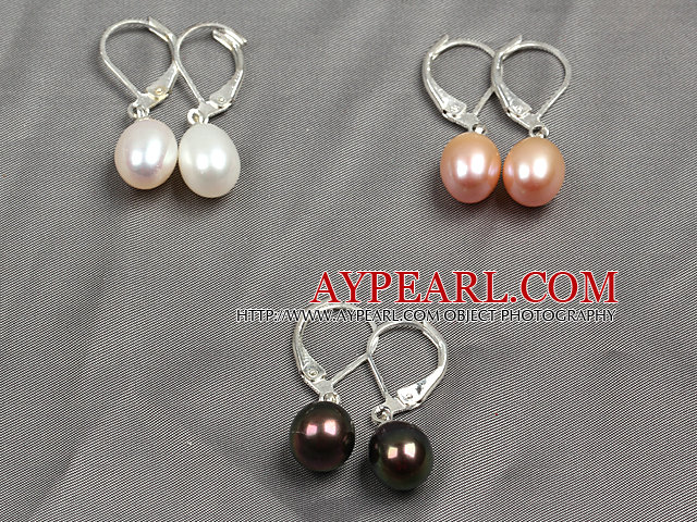 3 Pairs Classic Design White Pink And Black Pearl Earrings With Lever Back Hook