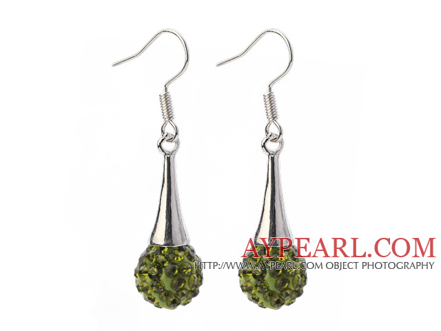 Mode Simple Style 10mm Olive Green Polymer Clay Strass Charm Horn Ohrringe mit Fisch-Haken