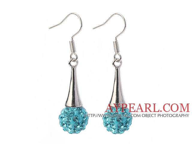 Nice Simple Style 10mm Sky Blue Polymer Clay Rhinestone Horn Charm Earrings With Fish Hook