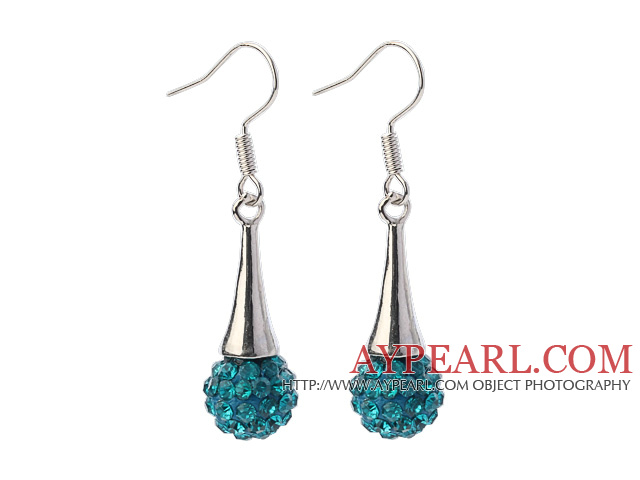 Nice Simple Style 10mm Blue Polymer Clay Rhinestone Horn Charm Earrings With Fish Hook