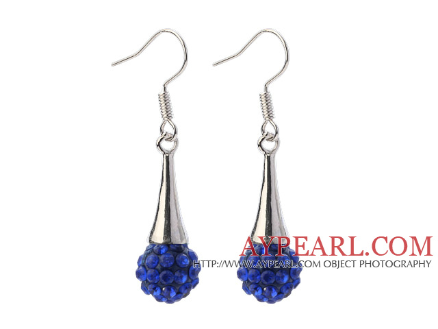 Nice Simple Style 10mm Dark Blue Polymer Clay Rhinestone Horn Charm Earrings With Fish Hook