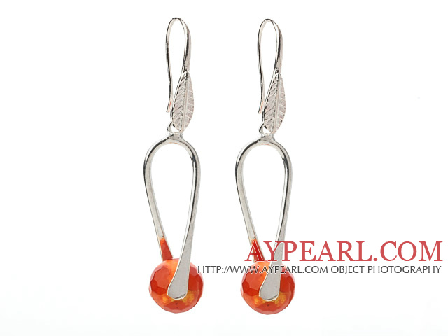 Nice Simple Style 10mm Round Orange Air-Slake Agate Dangle Earrings With Fish Hook