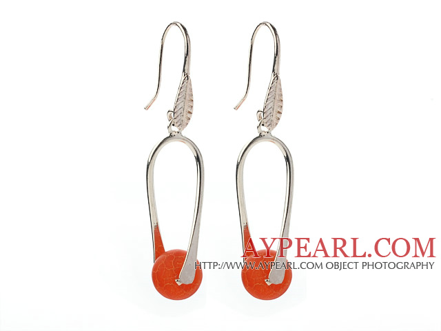 Nice Enkel stil 10mm runde Orange Air - Slåke Agate Dangle øredobber med fiskekroker