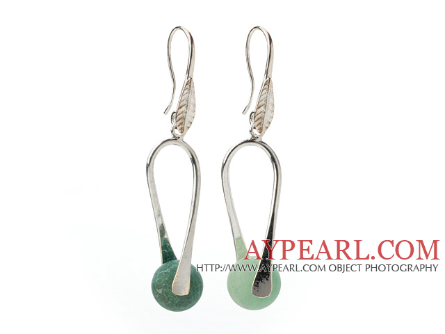 Muoti Yksinkertainen tyyli 10mm Round Green Air - slake Akaatti Dangle korvakorut Fish Hook