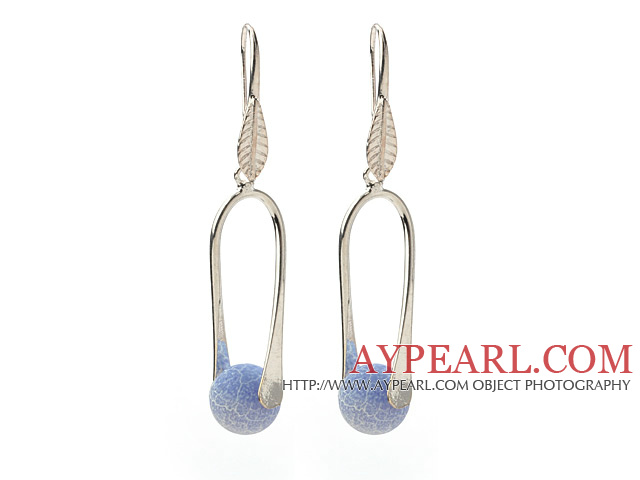 Fashion Style Απλή 10mm Πολύπλευρη Blue Air - σβήνω Agate θαυμαστής σκουλαρίκια με Hook Fish