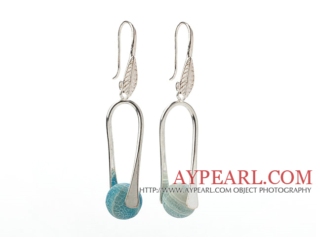 Fashion Simple Style 10mm Round Air-Slake Agate Dangle Earrings With Fish Hook