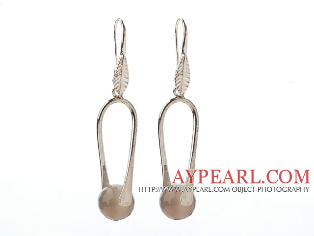 Beautiful Simple Style 10mm Faceted Round Agate Dangle Earrings With Fish Hook