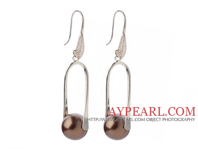 Nice Simple Style 12 χιλιοστά του Γύρου Coffee Brown Seashell χάντρες θαυμαστής σκουλαρίκια με Hook Fish