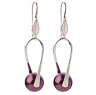 Nice Simple Style 12mm Round Purple Seashell Beads Dangle Earrings With Fish Hook