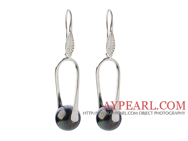 Fashion Simple Style 12mm Round Black AB Color Seashell Beads Dangle Earrings With Fish Hook