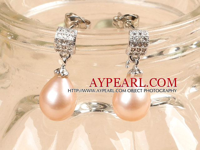 Classic trendy stil Drop Shape Naturlig Pink Ferskvann Pearl Earring Studs Med Rhinestone Tilbehør