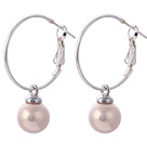 Fashion 10mm Round Pink Seashell Beads Dangle Earrings With Large Hoop Earwires