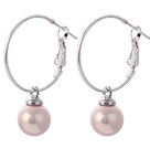 Mode 10mm Runda Rosa Seashell Pärlor Pärlhalsband med stora Hoop Earwires