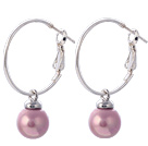 Fashion 10mm Round Purple Seashell Beads Dangle Earrings With Large Hoop Earwires