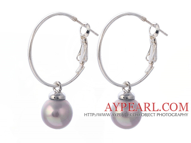 Fashion 10mm Round Gray Colorful Seashell Beads Dangle Earrings With Large Hoop Earwires