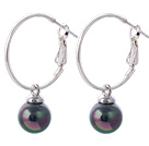 Nice 10mm Round Black Colorful Seashell Beads Dangle Earrings With Large Hoop Earwires