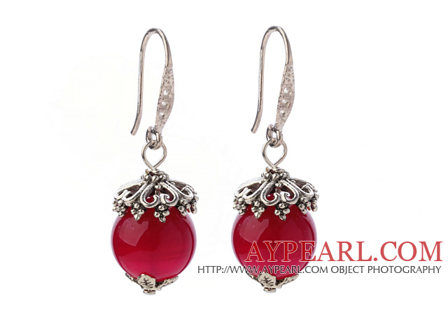 Mote 12mm Round Fasettert Rose Agate Ball Flower Cap Charm Dangle øredobber