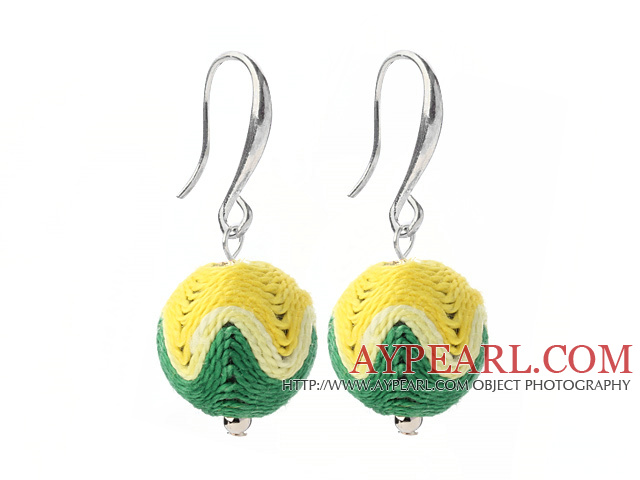 Fashion Simple Style 16mm Yellow And Green Wool Ball Dangle Earrings With Fish Hook