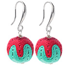 Fashion Simple Style 16mm Red And Green Wool Ball Dangle Earrings With Fish Hook