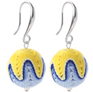 Nice Simple Style 16mm Blue and Yellow Wool Ball Dangle Earrings With Fish Hook