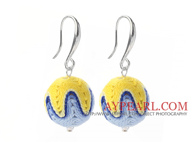 Nice Simple Style 16mm Blue and Yellow Wool Ball Dangle Earrings With Fish Hook