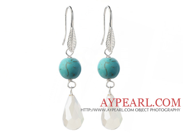 Schöne Runde Grün Türkis und White Opal Kristall baumeln Ohrringe mit Fisch-Haken