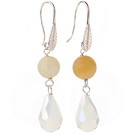 Wholesale Lovely Round Yellow Air-Slake Agate And White Faceted Drop Shape Opal Crystal Dangle Earrings