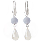 Wholesale Lovely Round Air-Slake Agate And White Faceted Drop Shape Opal Crystal Dangle Earrings
