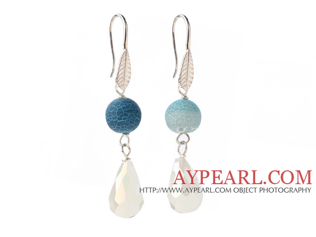 Lovely rotunde Blue Air - potoli Agate și alb Faceted Arunca formă cercei Opal Crystal legăna