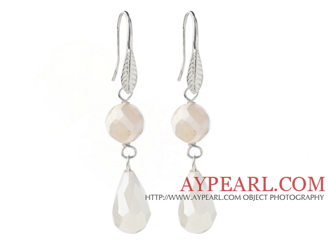 Lovely Round Air-Slake Agate And White Faceted Drop Shape Opal Crystal Dangle Earrings