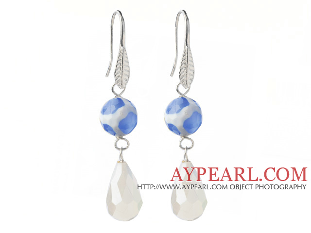 Fashion Round Blue Air - Slake Agate And White Fasettert Drop Shape Opal Crystal Dangle øredobber