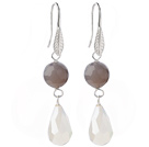 Wholesale Fashion Faceted Round Gray Air-Slake Agate And White Faceted Drop Shape Opal Crystal Dangle Earrings