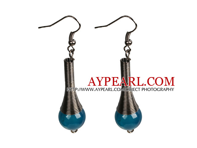 Vintage Style Simple Blue Agate Beads Dangle Earrings