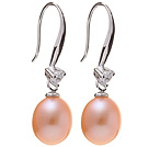 Nice Simple Style 8-9mm Natural Pink Freshwater Pearl Earrings With 925 Sterling Silver Rhinestone Fish Hook