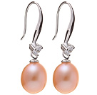 Belle style simple des boucles d'oreille perle naturelle rose 8 - 9mm argent 925 sterling strass Hameçon