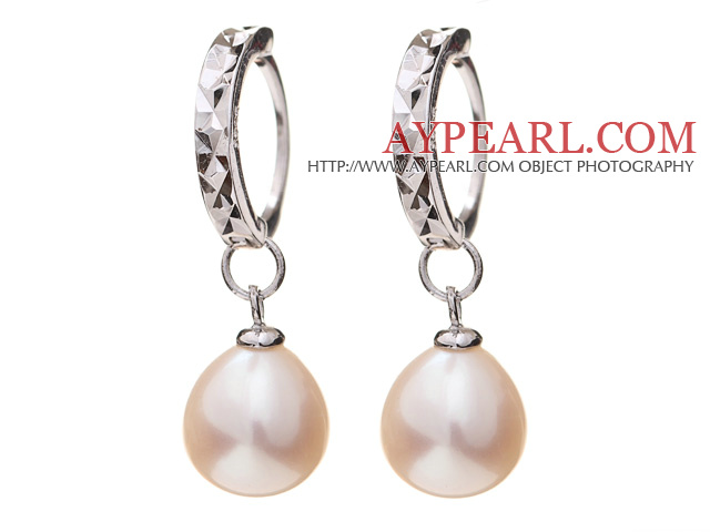 Frumos stil simplu 8 - 9mm alb de apă dulce perla cercei naturale cu 925 Sterling Silver Hoops urechi